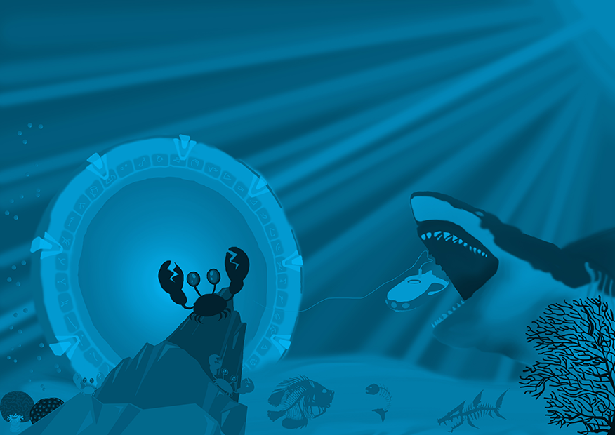 Illustration porte des étoiles dans un monde aquatique