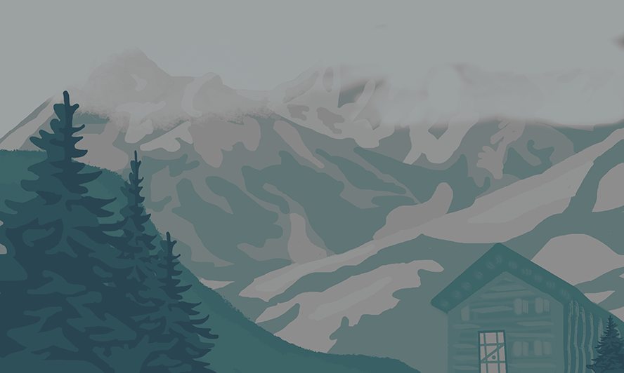 Illustration montagne avec challet