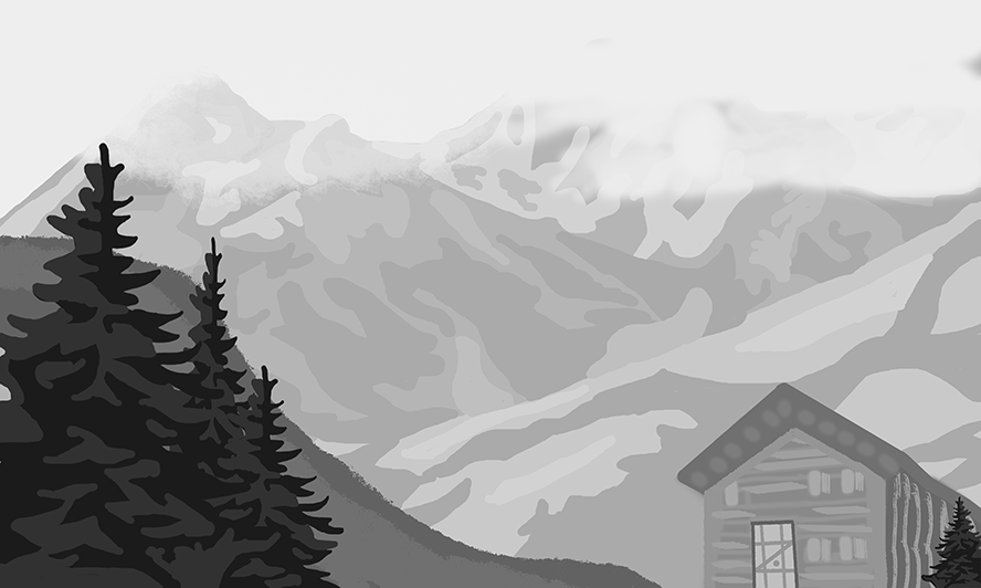 Illustration montagne avec challet